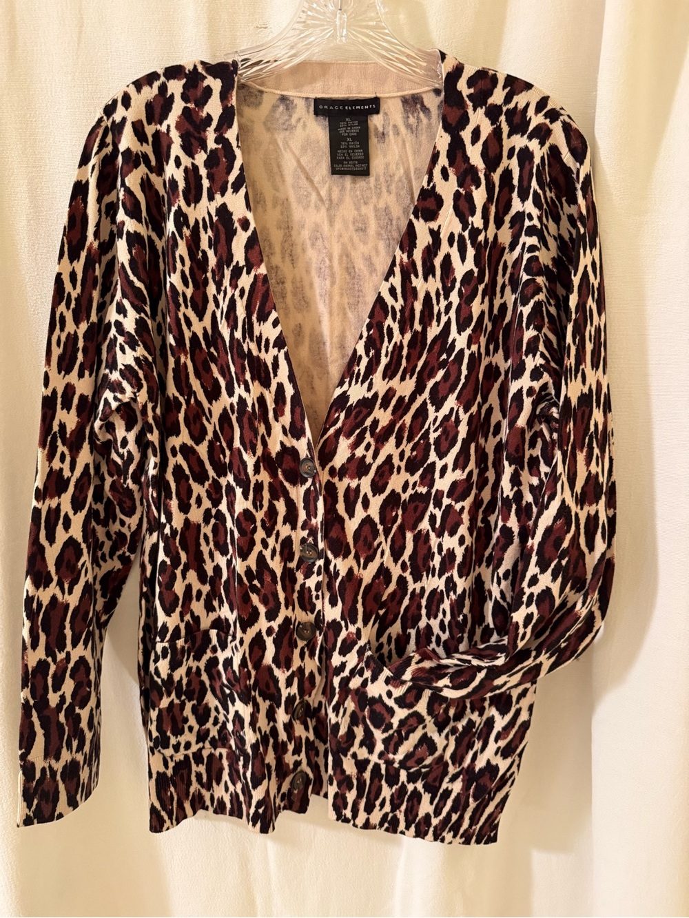 Leopard Print Button-Front Cardigan Brown/Black